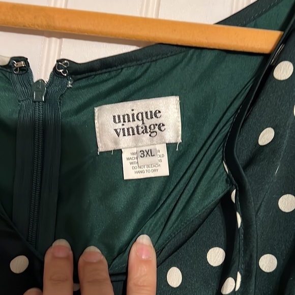 Unique Vintage Hunter Green White Polka Dots Dress Size 3XL - Picture 4 of 7